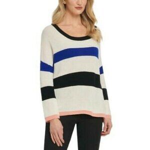 DKNY Womens Cotton Striped Crewneck Pullover Sweater Top Size Small
